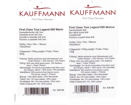 Одеяло Kauffmann «True Legend 650», теплое